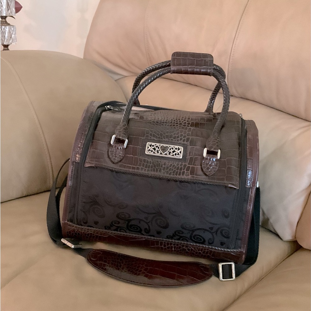 Brighton ❁ Cosmetics Zip Up Travel Bag Train Case ❁ Burgundy Embossed Leather ❁